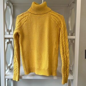 Ralph Lauren Cotton Blend Turtleneck Cable Knit Yellow Sweater Size M